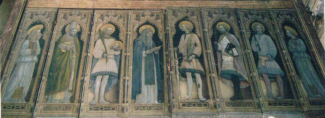 Petrus, Claudius, Tarasius, Nereus, Achilleus en Pancratius, uiterst links en rechts geflankeerd door biddende engelen